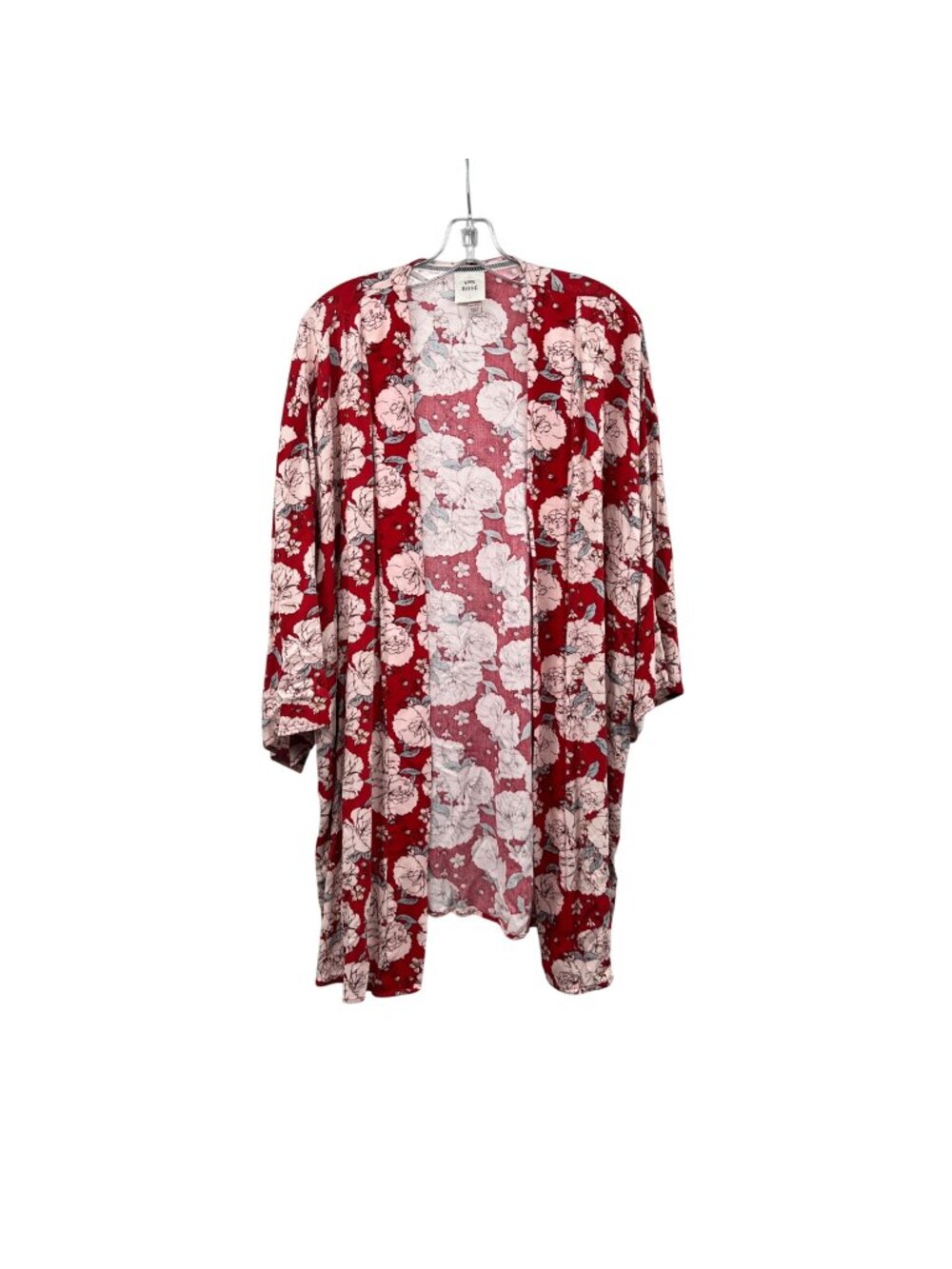 Knox Rose Open Front Kimono Top Red/Multi Floral Womens Size XL/XXL